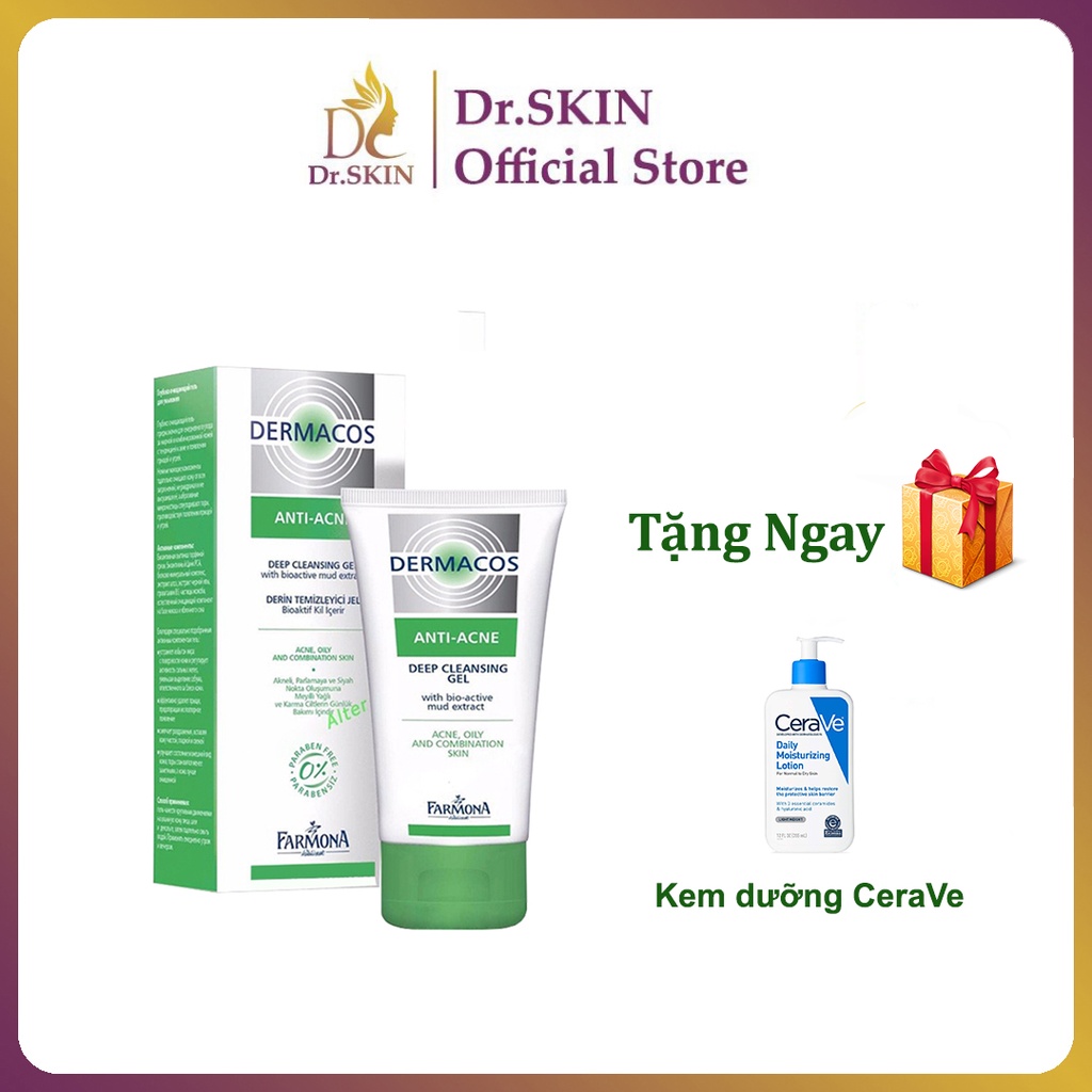 Sữa Rửa Mặt Dermacos Cho Da Dầu Mụn Giúp Giảm Mụn Kiềm Dầu, Sữa Rửa Mặt Dịu Nhẹ Cấp Ẩm Làm Trắng Da Hiệu Quả (150ml)