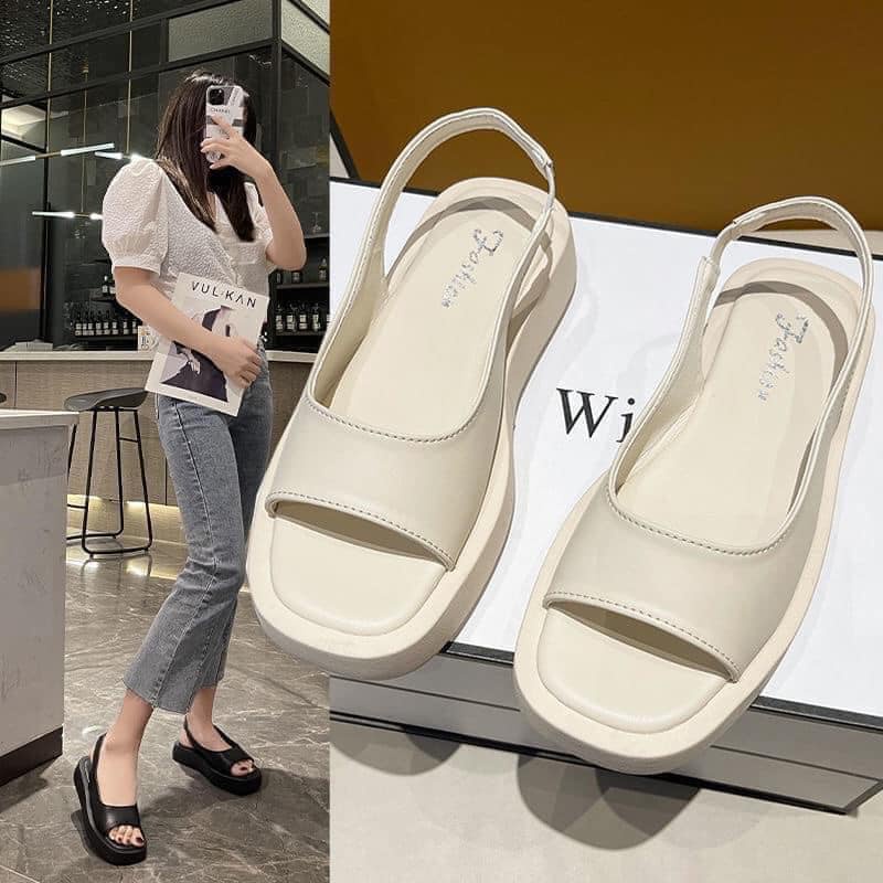 Sandal nữ đế bánh mì da trơn đi êm bền nhẹ hack chiều cao giày dép nữ cao cấp