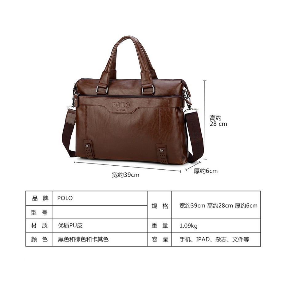 Túi xách công sở POLO da bò cao cấp, đựng vừa laptop 14 inch (Nâu đậm - Nâu sáng - Đen) | BigBuy360 - bigbuy360.vn