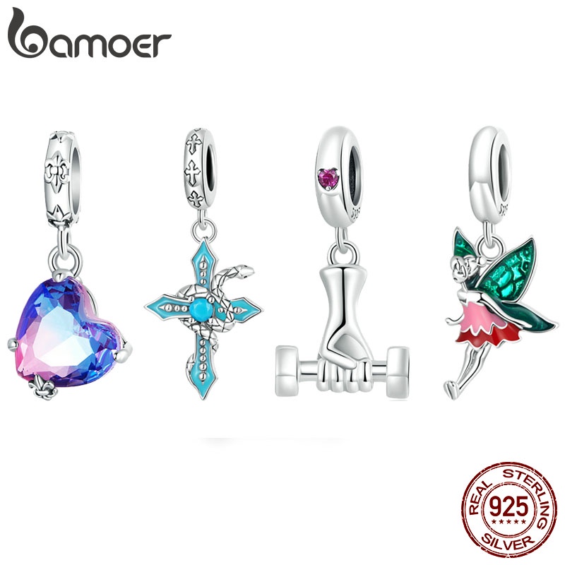 Phụ kiện hạt xỏ BAMOER bằng bạc 925 tùy chọn kiểu dáng làm vòng cổ cho nữ DIY