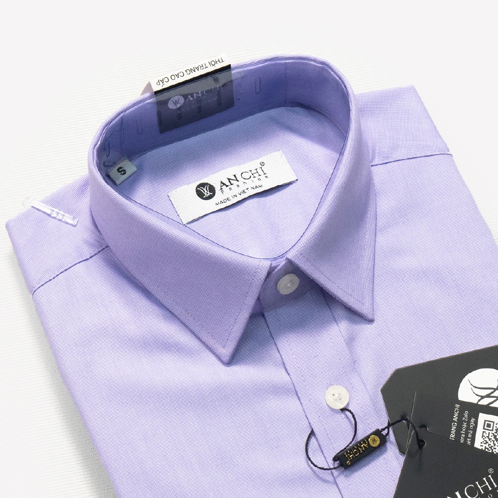 Áo Sơ Mi Nam Dài Tay Trung Niên ANCHI Màu Tím Nhạt Trơn Vải Sợi Tre Cao Cấp