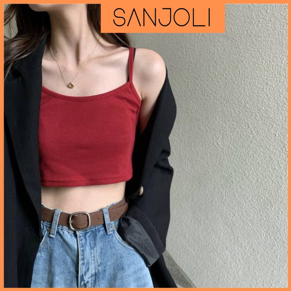 Áo Hai Dây Crt SANJOLI Croptop Kiểu Ôm Body Chất Len Gân Nhiều Màu Trắng Đen Đỏ Xám AO022