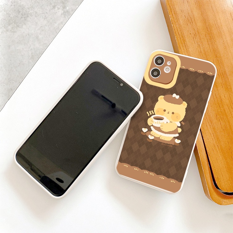 Ốp Iphone coffe gấu nâu ốp lưng iphone cạnh vuông BVC 7plus 8plus x xr xsmax 11 promax 12 pro max 13promax 6 6plus