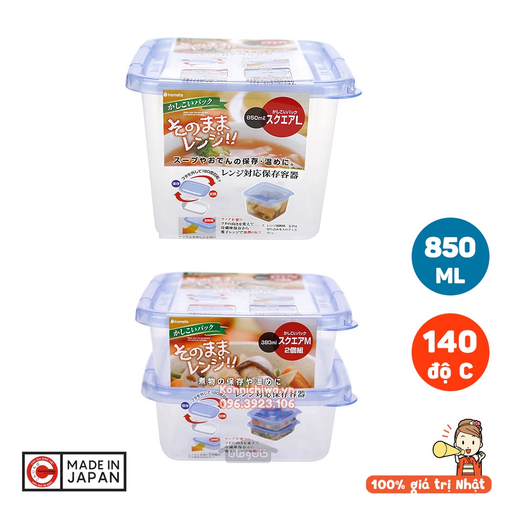 Hộp nhựa đựng thực phẩm INOMATA 850ml & set 2x400ml chịu nhiệt độ cao và lò vi ba