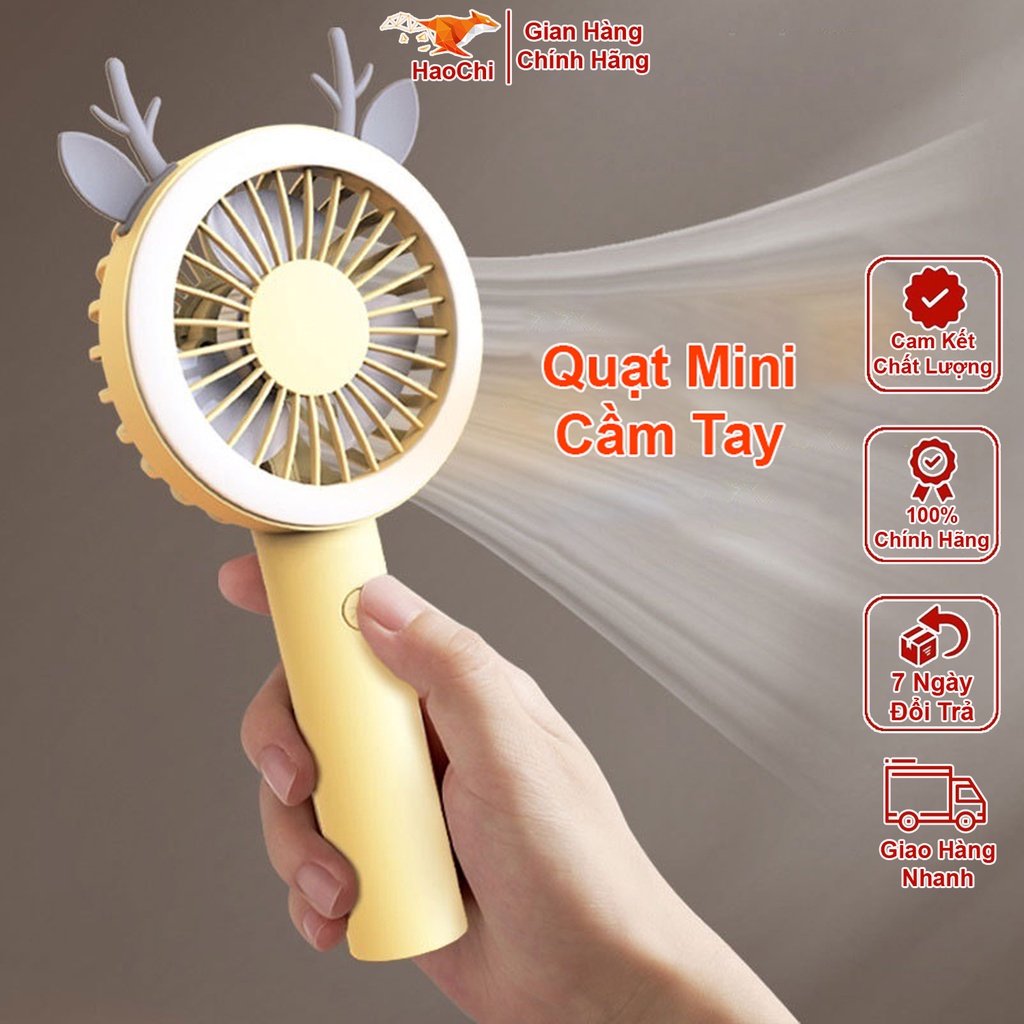 Quạt mini tích điện cầm tay để bàn cute giá rẻ văn phòng sạc USB haochi
