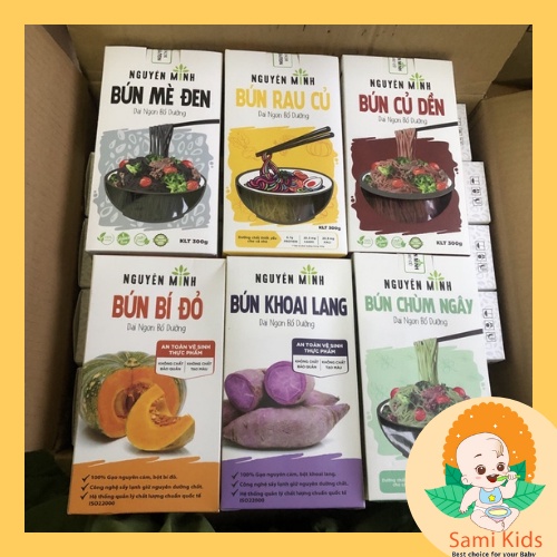 Bún rau củ Nguyên Minh mix 5 vị cho bé ăn dặm, bún tươi sấy khô rau củ quả nhiều vị SAMI KIDS