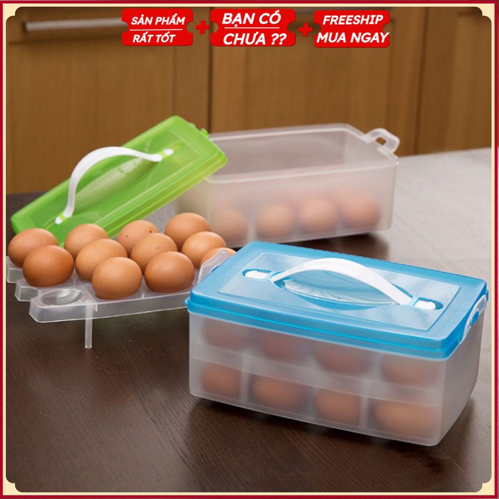 Hộp Khay Đựng Trứng Gà, Giỏ Rổ Đựng Trứng Vịt Tiện Lợi 2 Tầng 24 Ngăn