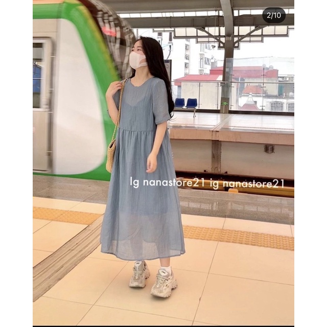 SÉT VÁY BABYDOLL kèm váy 2 dây chất đũi tơ Mao Mao Boutique