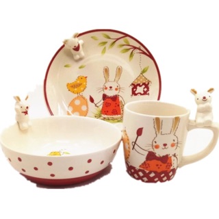 Set bát ăn 4 chi tiết hình thú ngộ nghĩnh cho bé - Hàng gốm sứ nhập khẩu cao cấp
