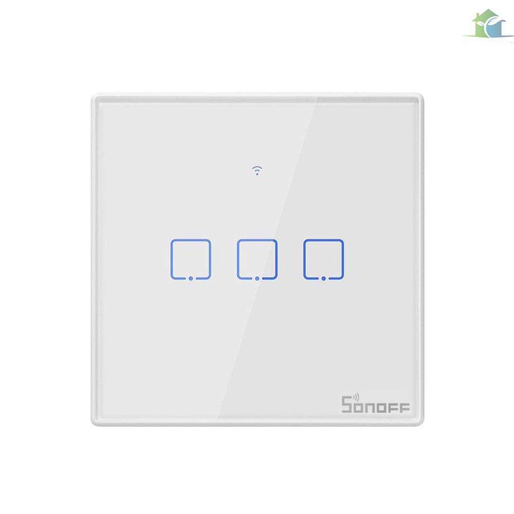 YOUP  SONOFF T2UK3C-TX 3 Gang Smart WiFi Wall Light Switch 433Mhz RF Remote Control APP/Touch Control Timer UK Standard Panel Smart Switch Compatible with Google Home/Nest & Alexa