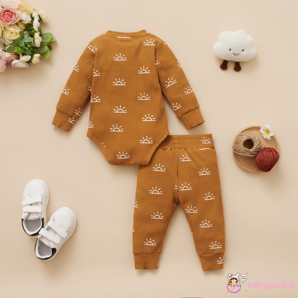 Bộ Áo Liền Quần Tay Dài In Họa Tiết Henley + Quần Dài Cho Bé Trai 0-18 Tháng Tuổi