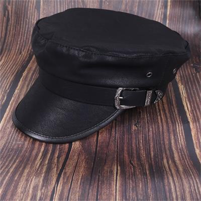Korean Style Leather Flat Navy Hat Female Octagonal Hat Fashion Black Retro Duck Tongue Beret Painter Hat Short Brim Hat
