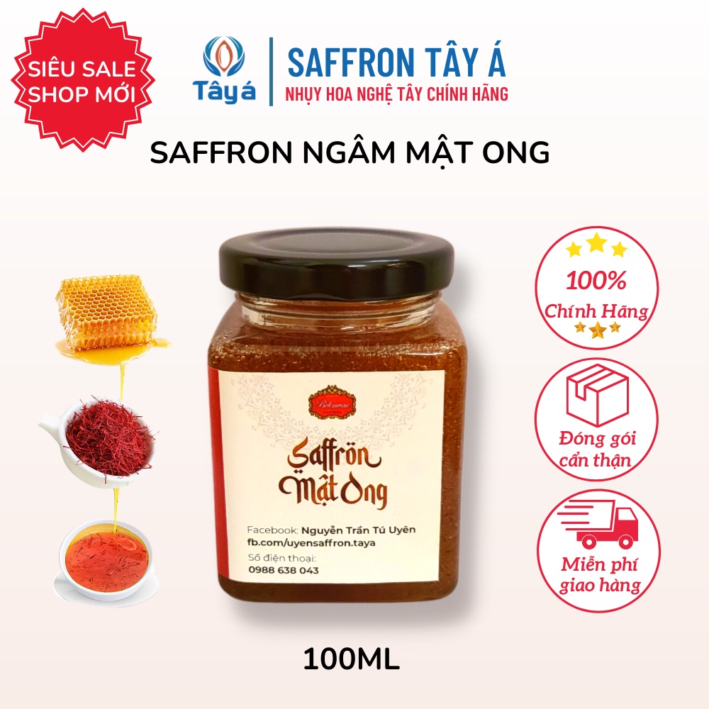 Nhụy Hoa Nghệ Tây Ngâm Mật Ong Nhập Khẩu Chính Hãng Từ Iran Hũ 1gr ngâm 100ml Mật, Saffron Ngâm Mật Ong - Saffron Tây Á