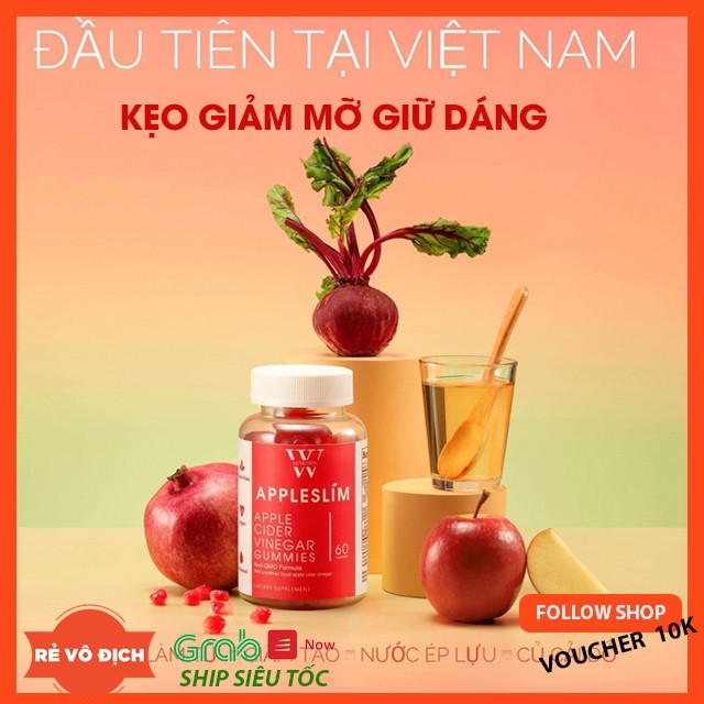 [CỰC HÓT ] Kẹo APPLE SLIM giấm táo hỗ trợ giảm cân giữ dáng hộp 60 viên [GIÁ SỐC]