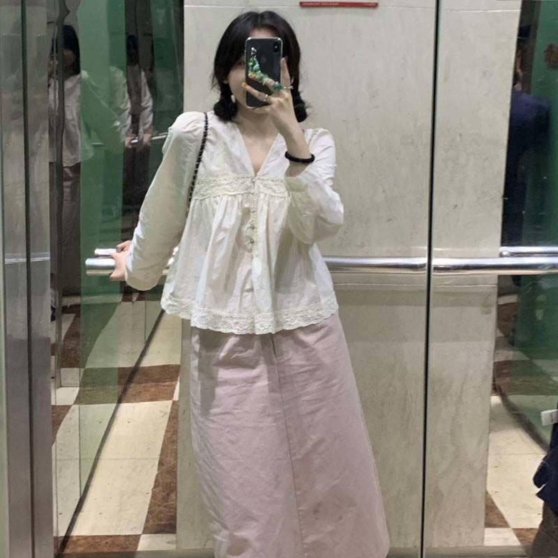 Áo Sơ Mi Cổ Chữ V Tay Dài Phong Cách Pháp Thời Trang Xuân Thu Mới Dành Cho Nữ 2022