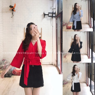 Áo sơmi dáng kimono - kimono thắt nơ eo ( hình shop tự chụp )