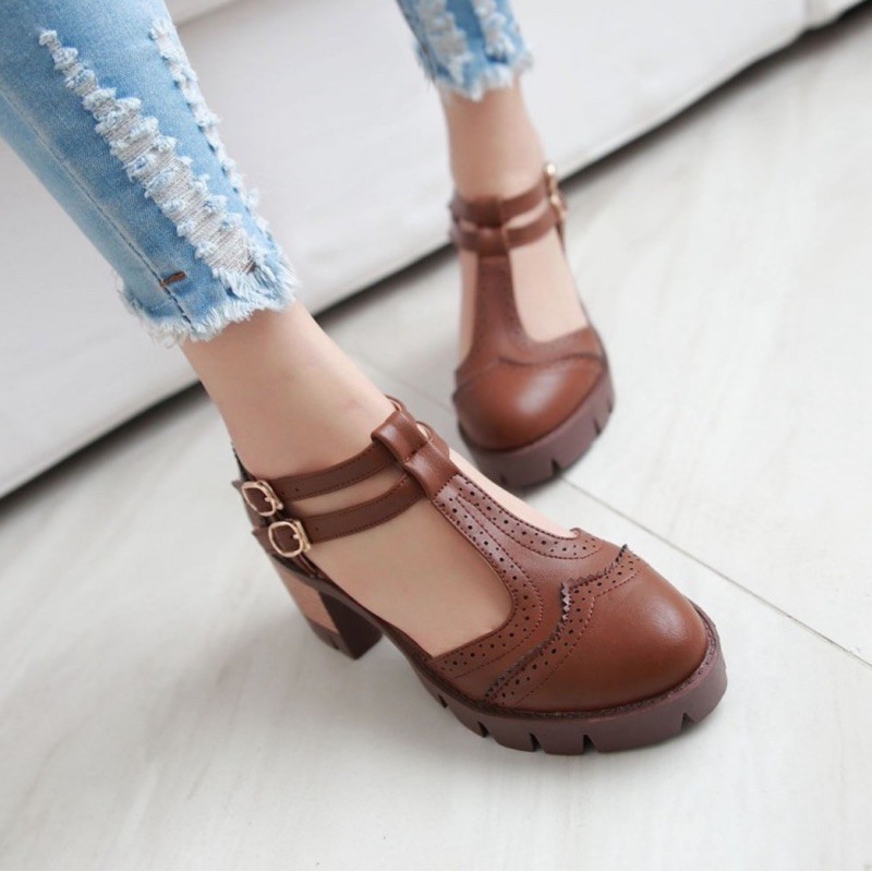 Giày oxford lolita đính hoa cao cấp phong cách Nhật Bản vintage cao gót Hàn Quốc retro ulzzang thanh lịch lenvintage