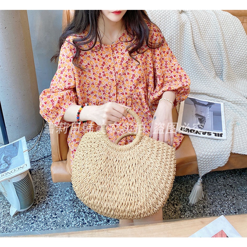 Áo Sơ Mi Tay Phồng 3/4 Vải Cotton Lanh Cổ Tròn Dáng Rộng In Họa Tiết Hoa Thời Trang Mùa Hè Hàn Quốc Dành Cho Nữ