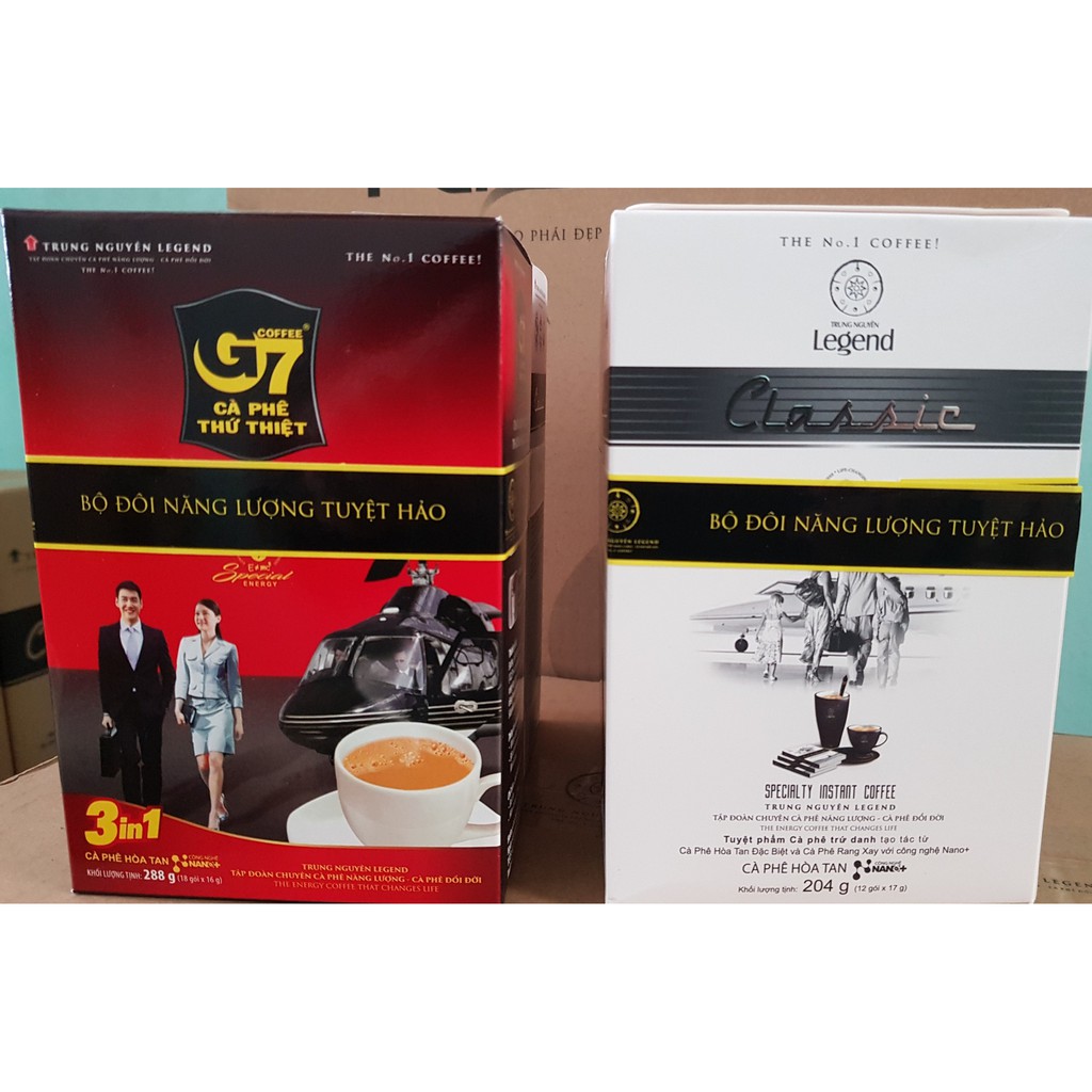 ( Combo - 2 Hộp ) Cà phê G7 3in1 hộp 18 gói + Legend Classic Hộp 12 gói Trung Nguyên