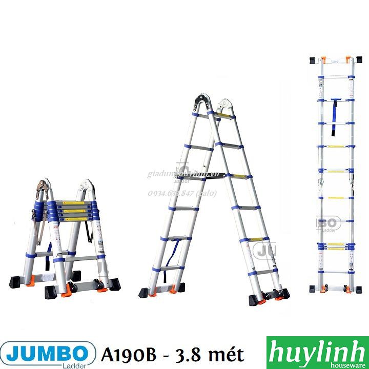 Thang nhôm rút đôi chữ A Jumbo A190B - 3.8 mét