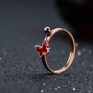 Bộ 2 Nhẫn Titan Nữ Hồ Điệp Màu Đỏ Không Đen Không Gỉ TT 1770
