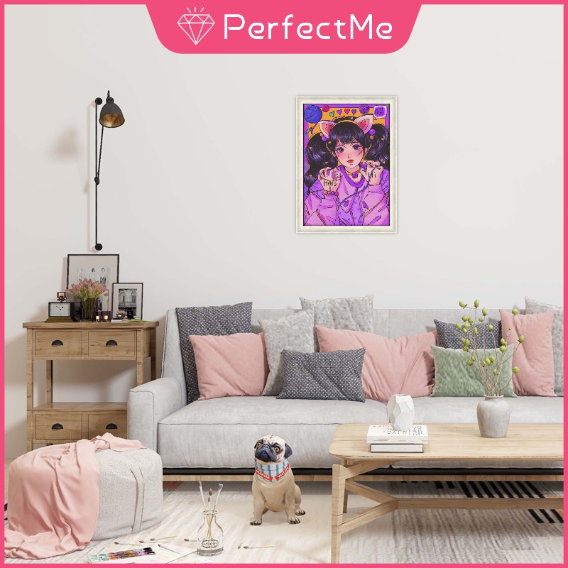 Bộ tranh đính đá hình cô gái hoạt hình 30X40 tự làm DIY