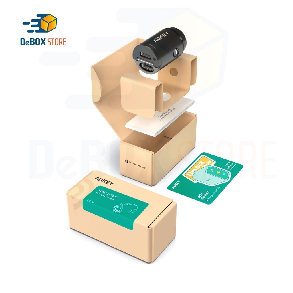 Tẩu Sạc ô tô AUKEY Siêu Nhanh CC-A4 2 Cổng C 30W, USC-C PD 3.0 20W /QC 3.0 , Hổ trợ PPS - Chính Hãng