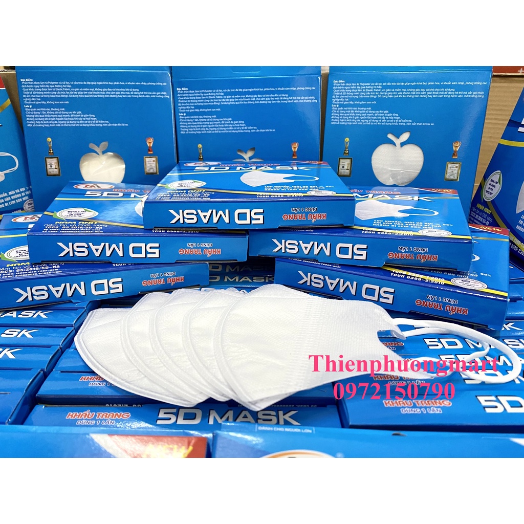 Combo 10 hộp Khẩu trang 5D FAMAPRO 3 lớp kháng khuẩn