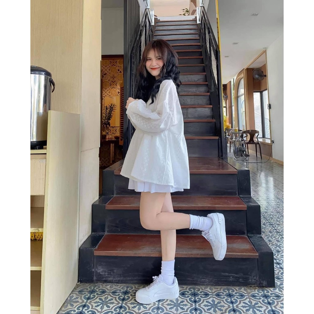 Áo babydoll hoa nhí dáng rộng vintage bánh bèo hottrend đẹp chuẩn ảnh shop váy trắng | BigBuy360 - bigbuy360.vn