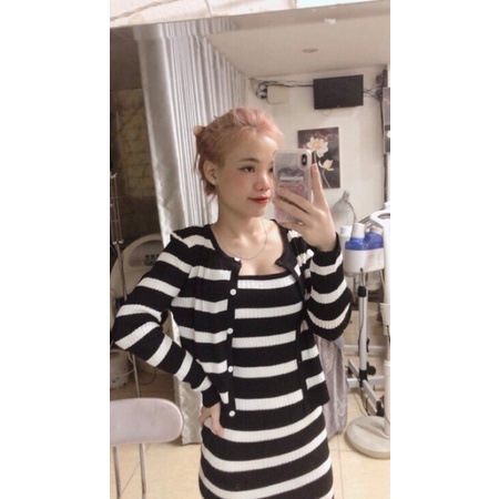 Set len váy 2 dây body kèm áo choàng len nhẹ nhàng hàng QC