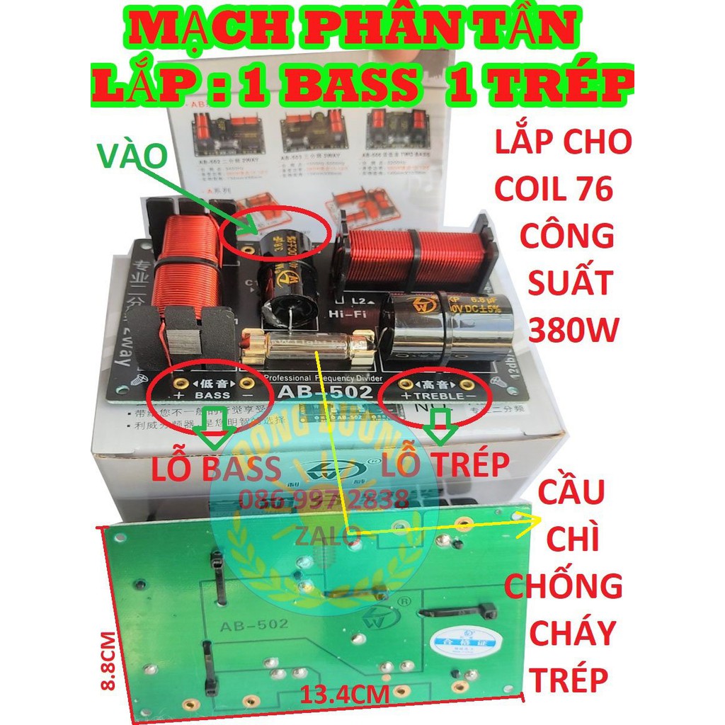 MẠCH PHÂN TẦN 2 LOA AB502 - DÙNG CHO 1 BASS 1 TRÉP