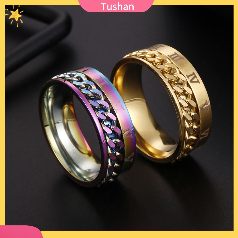 Nhẫn thép titan khắc chữ số La Mã thời trang