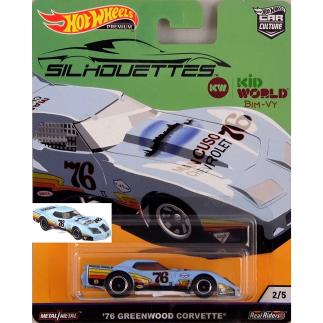 Xe mô hình Hot Wheels Premium Car Culture Silhouettes Series 2019 '76 Greenwood Corvette FYN65, bánh cao su.