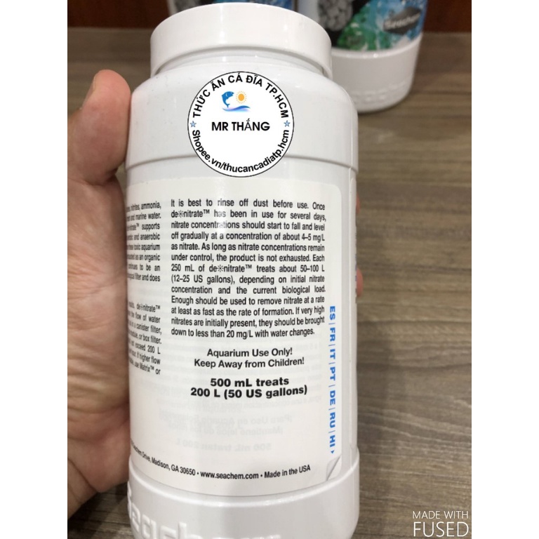 Seachem De Nitrate : Vật liệu lọc, công dụng Khử NO3 yếm khí