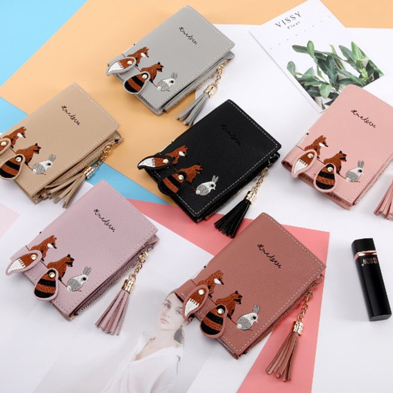 Ví nữ loại ngắn thiết kế có dây kéo đáng yêu