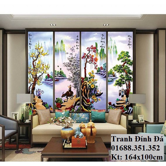 tranh đính đá tứ quý xuân hạ thu đông Y8085 kt 146x100cm