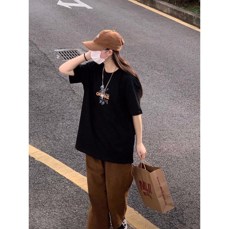 Áo thun thể thao Xiaozhainv tay ngắn dáng rộng in hoạt hình thời trang mùa hè cho nữ