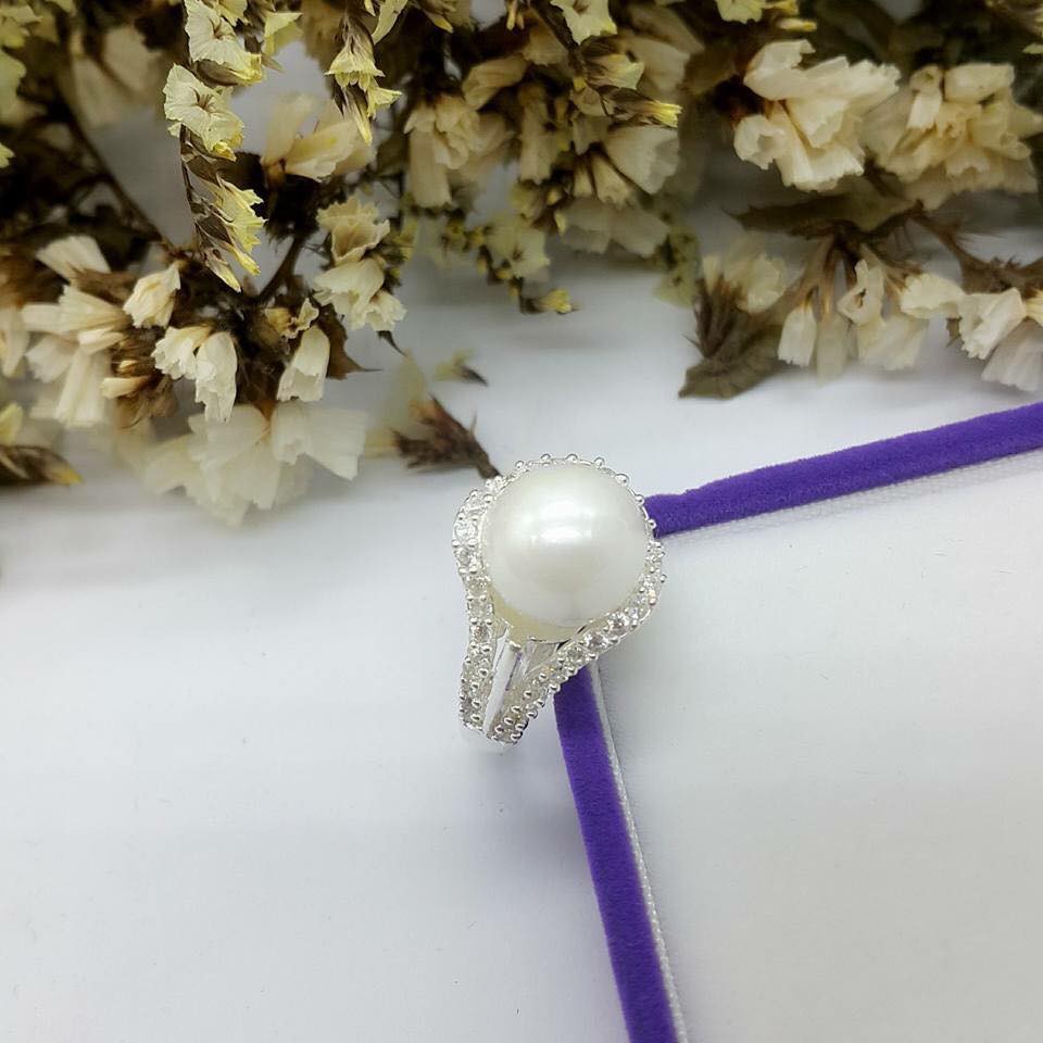 nhẫn bạc gắn đá hạt trai trắng/đen/hồng