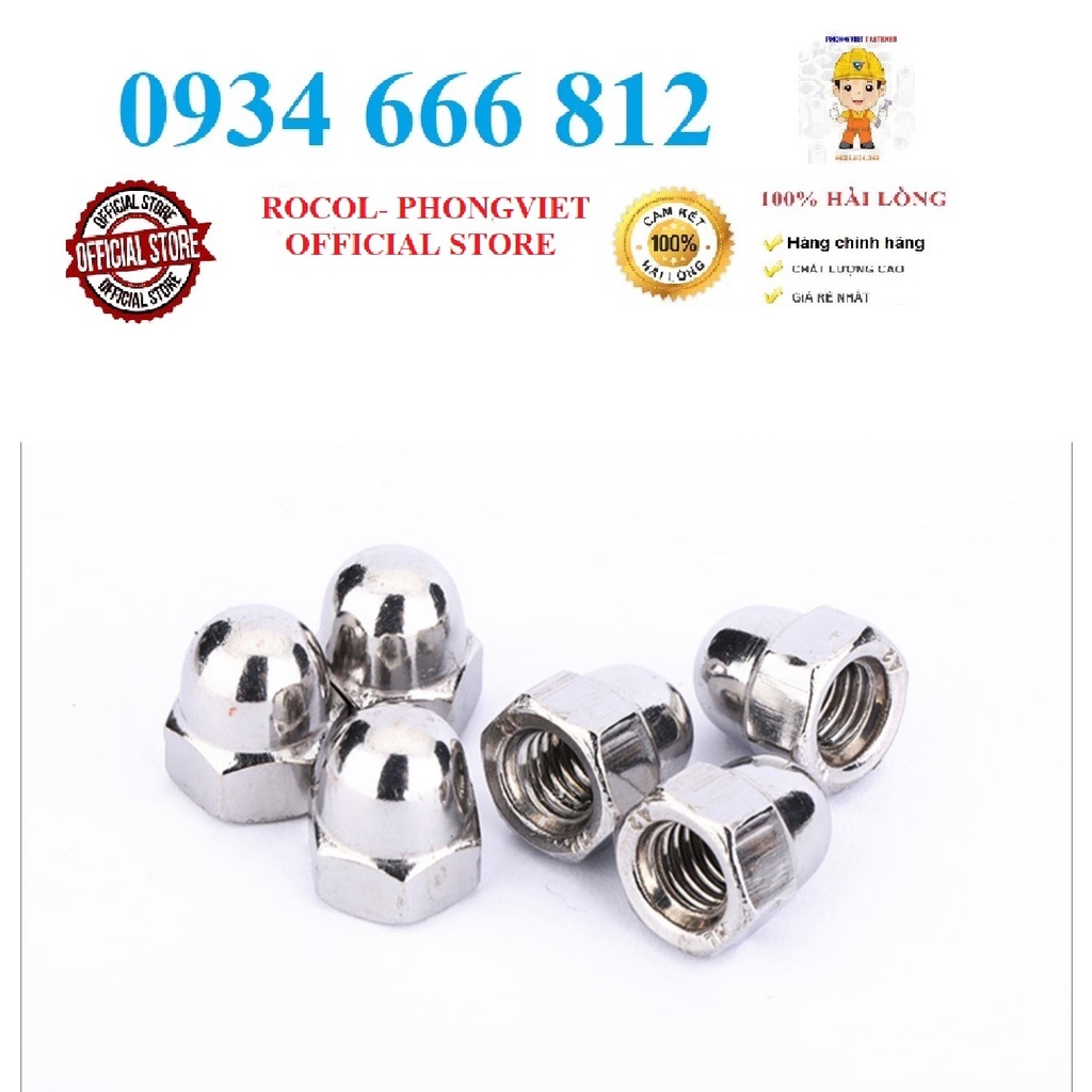 Set 50c và 10C M4-M16 Đai ốc mũ inox304 M4, M5, M6, M8.....