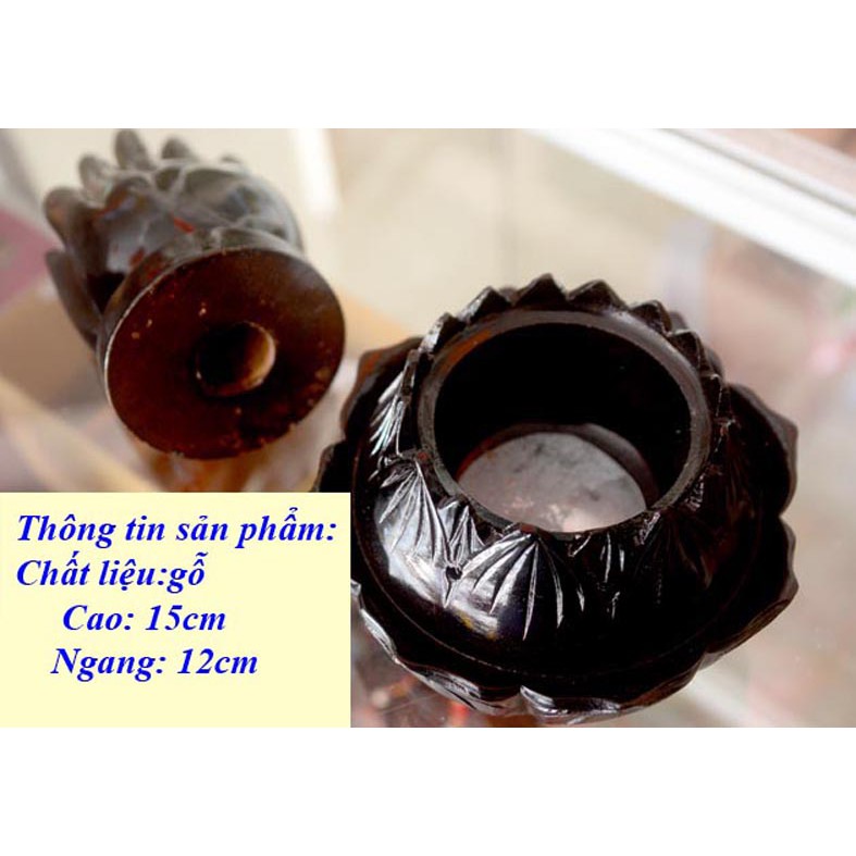 Lư xông trầm hương hình bàn tay Phật bằng gỗ sơn đen cao 19cm