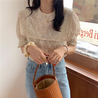 51012 Áo sơ mi ngắn tay thêu ren phong cách hải quân