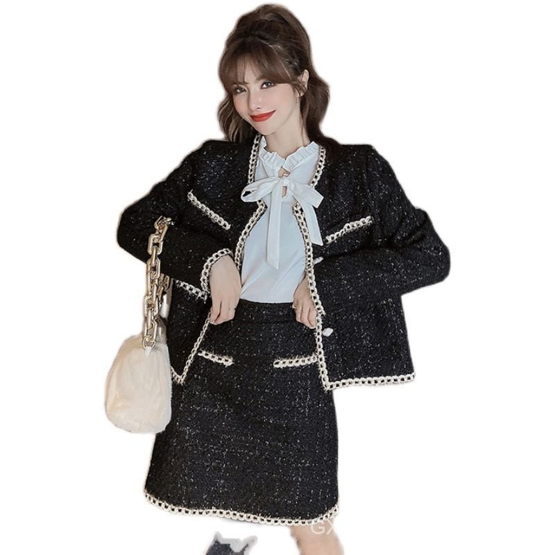 Set Áo Sơ Mi + Áo Khoác Ngắn + Chân Váy Ngắn Vải Tweed Phong Cách Hàn Quốc Thời Trang | BigBuy360 - bigbuy360.vn
