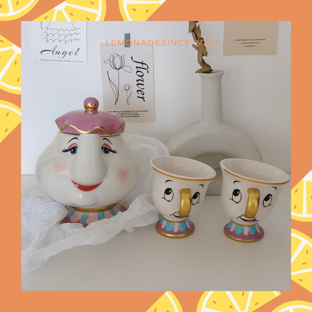 Set ấm trà nhân vật hoạt hình bà Poots và Chip trong phim Beauty and The Beast của Disney hàng cao cấp