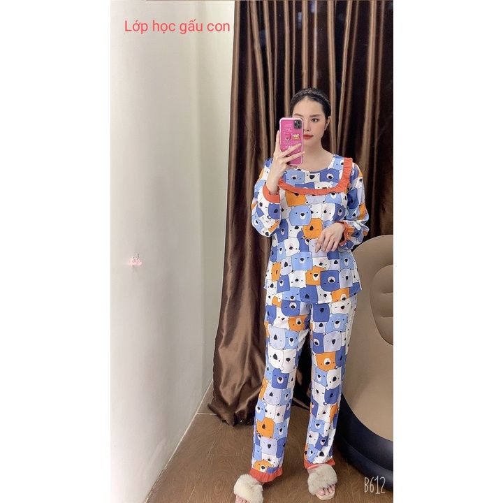 Đồ bộ tole  mặc nhà set tiểu thư tay dài quần dài cổ tròn style tiểu thư dễ thương