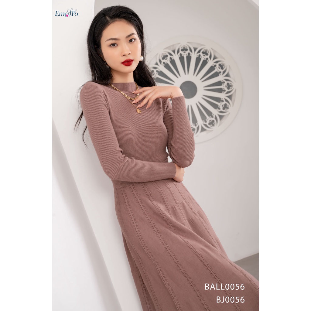 Set len công sở emspo áo cổ cao chân váy xòe BALL0055 BJ0055