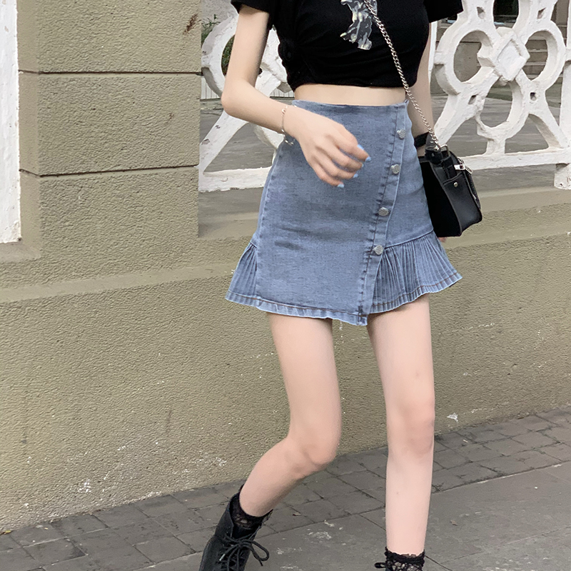 Chân Váy Jeans Chữ A Lưng Cao Thời Trang Cho Nữ