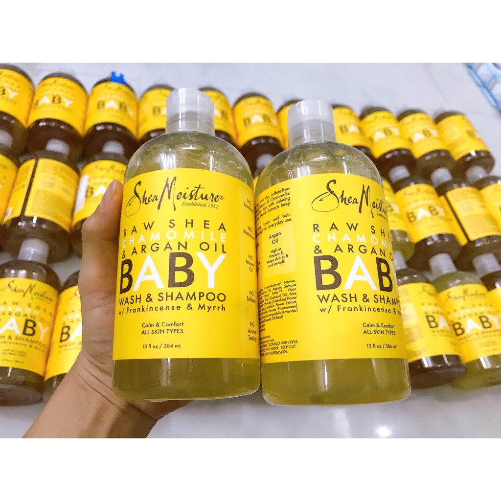 DẦU GỘI + SỮA TẮM cho bé Shea Moisture Raw Shea, Chamomile & Organ Oil 384ml