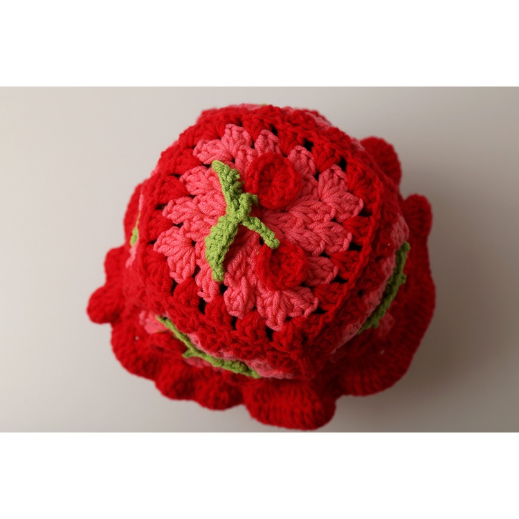 Mũ Bucket Len Dệt Kim Thủ Công In Hình Cherry Phong Cách Nhật Bản Dễ Thương