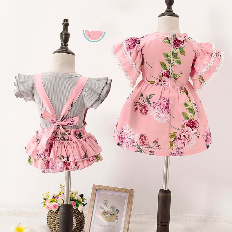 Mary☆2019 Cute Newborn Toddler Kids Baby Girl Sister Matching Clothes Ruffles Floral Princess Dress