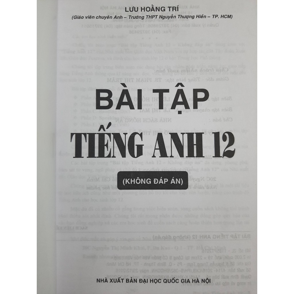 Sách - Bài tập Tiếng Anh 12 ( Không đáp án )